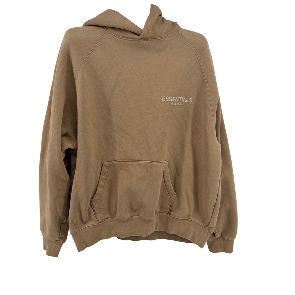 Fear of God Essentials Hoodie Mens M Tan Brown Pullover Logo Raglan Fleece